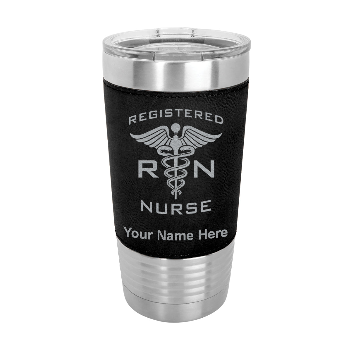 20oz Faux Leather Tumbler Mug, RN Registered Nurse, Personalized Engraving Included - LaserGram Custom Engraved Gifts
