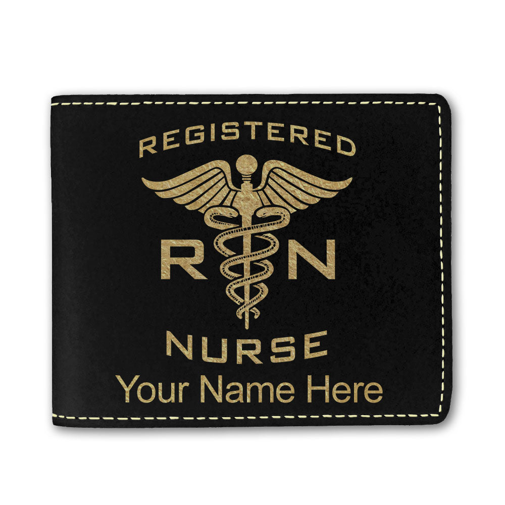 Faux Leather Bi-Fold Wallet, RN Registered Nurse, Personalized Engraving Included