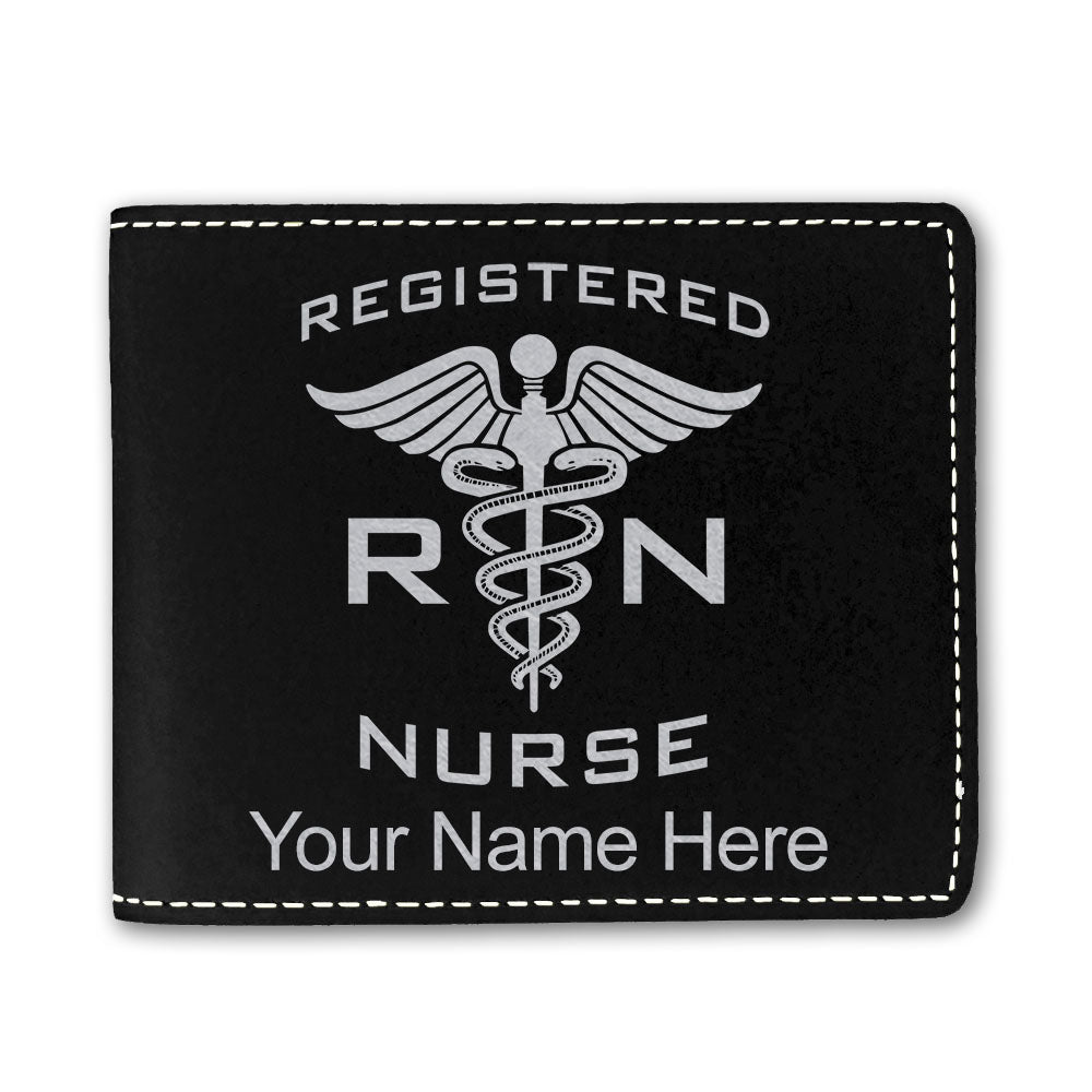 Faux Leather Bi-Fold Wallet, RN Registered Nurse, Personalized Engraving Included
