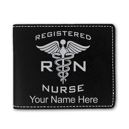 Faux Leather Bi-Fold Wallet, RN Registered Nurse, Personalized Engraving Included