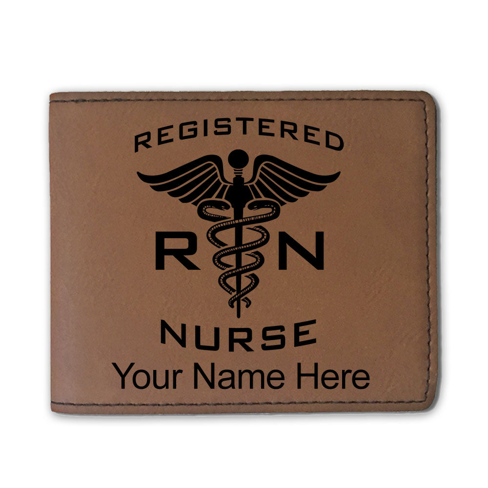 Faux Leather Bi-Fold Wallet, RN Registered Nurse, Personalized Engraving Included