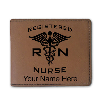 Faux Leather Bi-Fold Wallet, RN Registered Nurse, Personalized Engraving Included