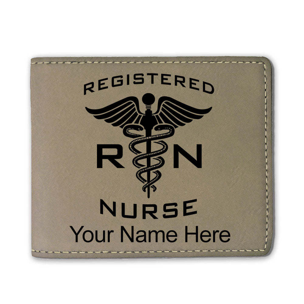 Faux Leather Bi-Fold Wallet, RN Registered Nurse, Personalized Engraving Included