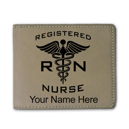 Faux Leather Bi-Fold Wallet, RN Registered Nurse, Personalized Engraving Included