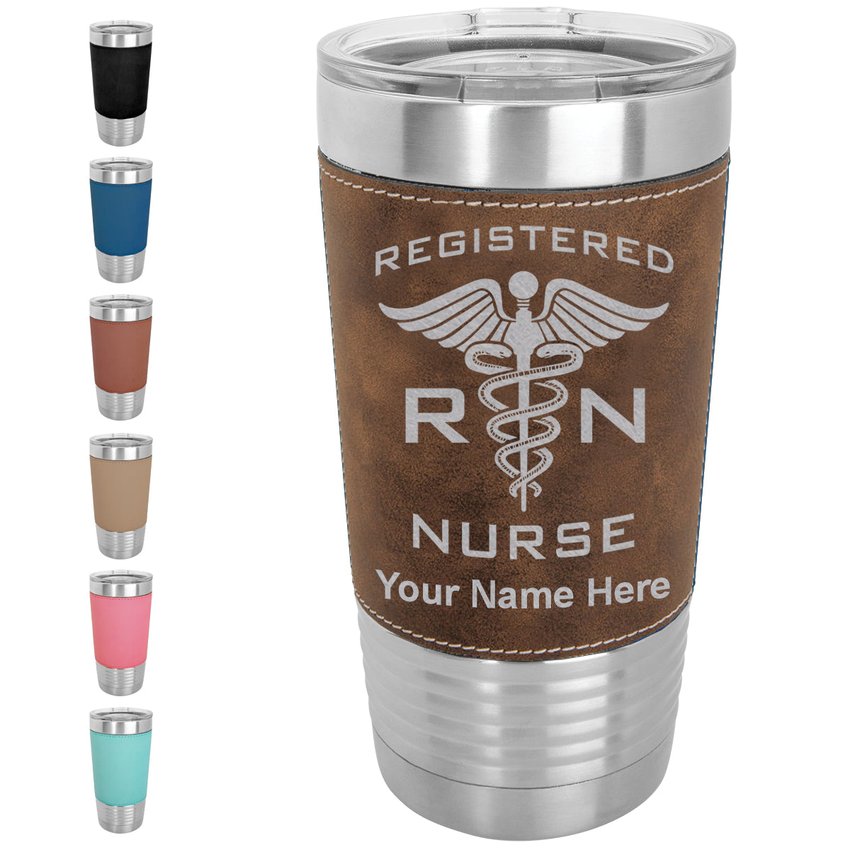 20oz Faux Leather Tumbler Mug, RN Registered Nurse, Personalized Engraving Included - LaserGram Custom Engraved Gifts