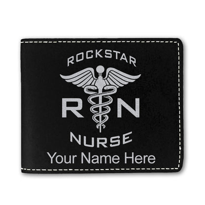 Faux Leather Bi-Fold Wallet, RN Rockstar Nurse, Personalized Engraving Included