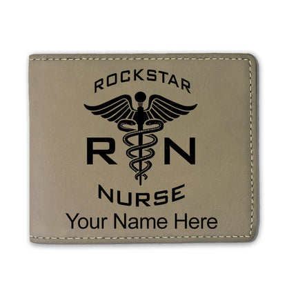 Faux Leather Bi-Fold Wallet, RN Rockstar Nurse, Personalized Engraving Included
