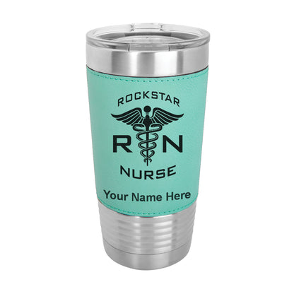 20oz Faux Leather Tumbler Mug, RN Rockstar Nurse, Personalized Engraving Included - LaserGram Custom Engraved Gifts