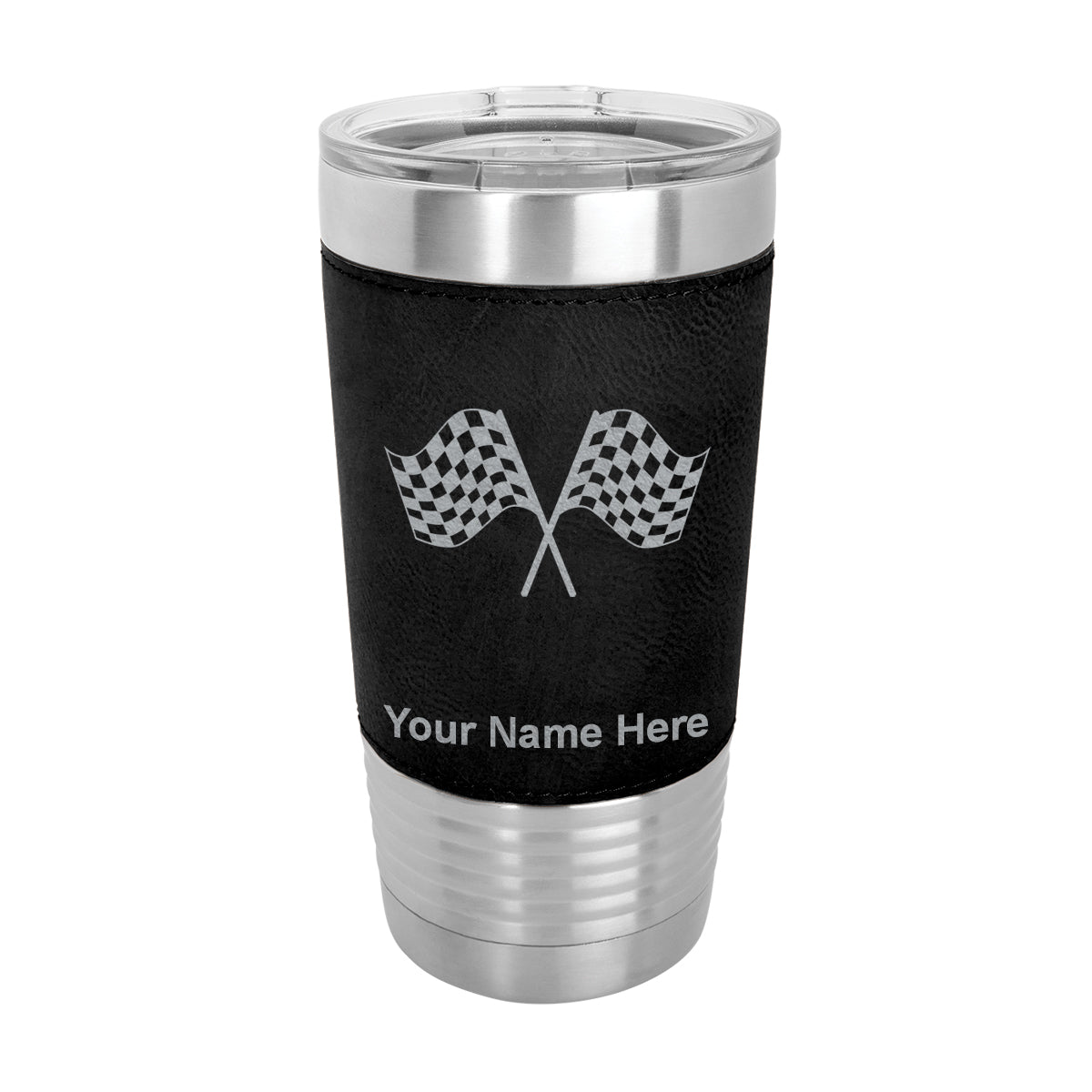 20oz Faux Leather Tumbler Mug, Racing Flags, Personalized Engraving Included - LaserGram Custom Engraved Gifts