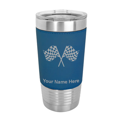20oz Faux Leather Tumbler Mug, Racing Flags, Personalized Engraving Included - LaserGram Custom Engraved Gifts