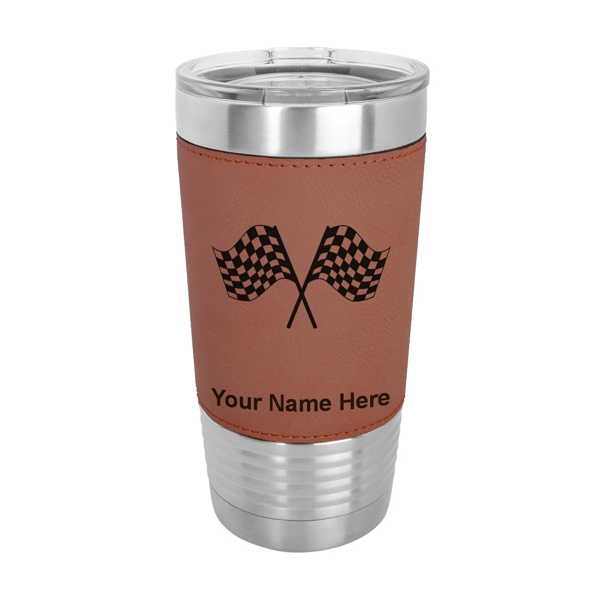 20oz Faux Leather Tumbler Mug, Racing Flags, Personalized Engraving Included - LaserGram Custom Engraved Gifts
