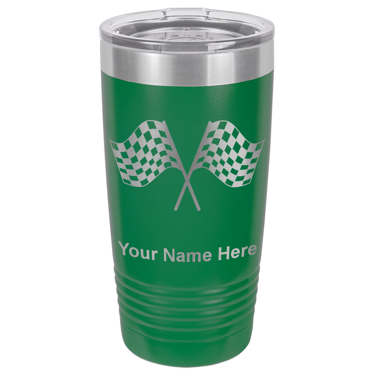 20oz Vacuum Insulated Tumbler Mug, Racing Flags, Personalized Engraving Included
