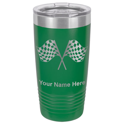 20oz Vacuum Insulated Tumbler Mug, Racing Flags, Personalized Engraving Included