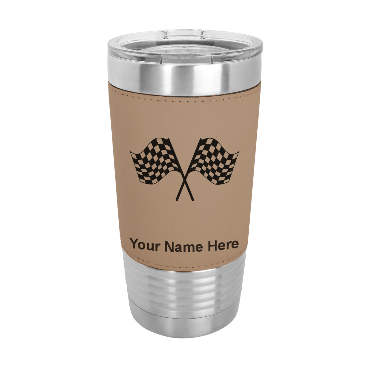 20oz Faux Leather Tumbler Mug, Racing Flags, Personalized Engraving Included - LaserGram Custom Engraved Gifts
