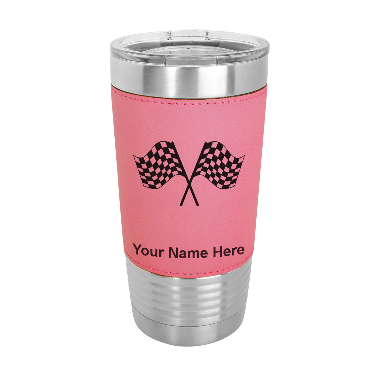 20oz Faux Leather Tumbler Mug, Racing Flags, Personalized Engraving Included - LaserGram Custom Engraved Gifts