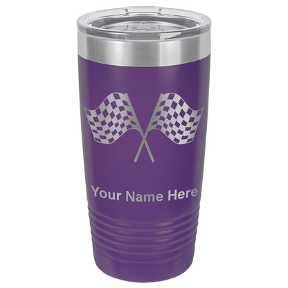20oz Vacuum Insulated Tumbler Mug, Racing Flags, Personalized Engraving Included