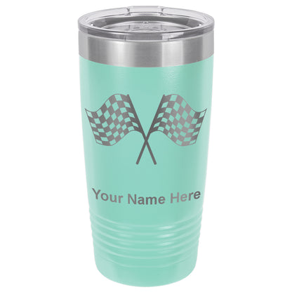 20oz Vacuum Insulated Tumbler Mug, Racing Flags, Personalized Engraving Included