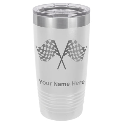 20oz Vacuum Insulated Tumbler Mug, Racing Flags, Personalized Engraving Included