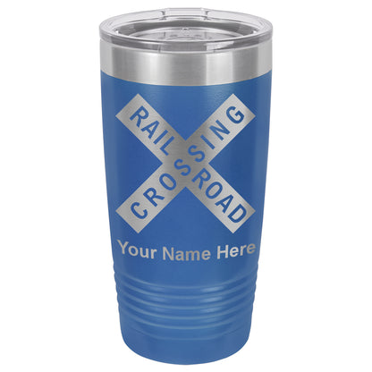 20oz Vacuum Insulated Tumbler Mug, Railroad Crossing Sign 1, Personalized Engraving Included
