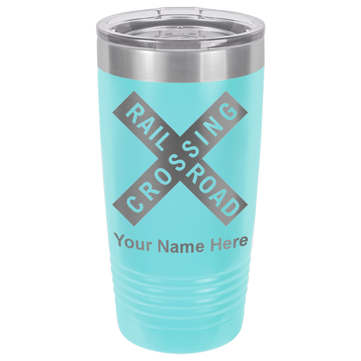 20oz Vacuum Insulated Tumbler Mug, Railroad Crossing Sign 1, Personalized Engraving Included