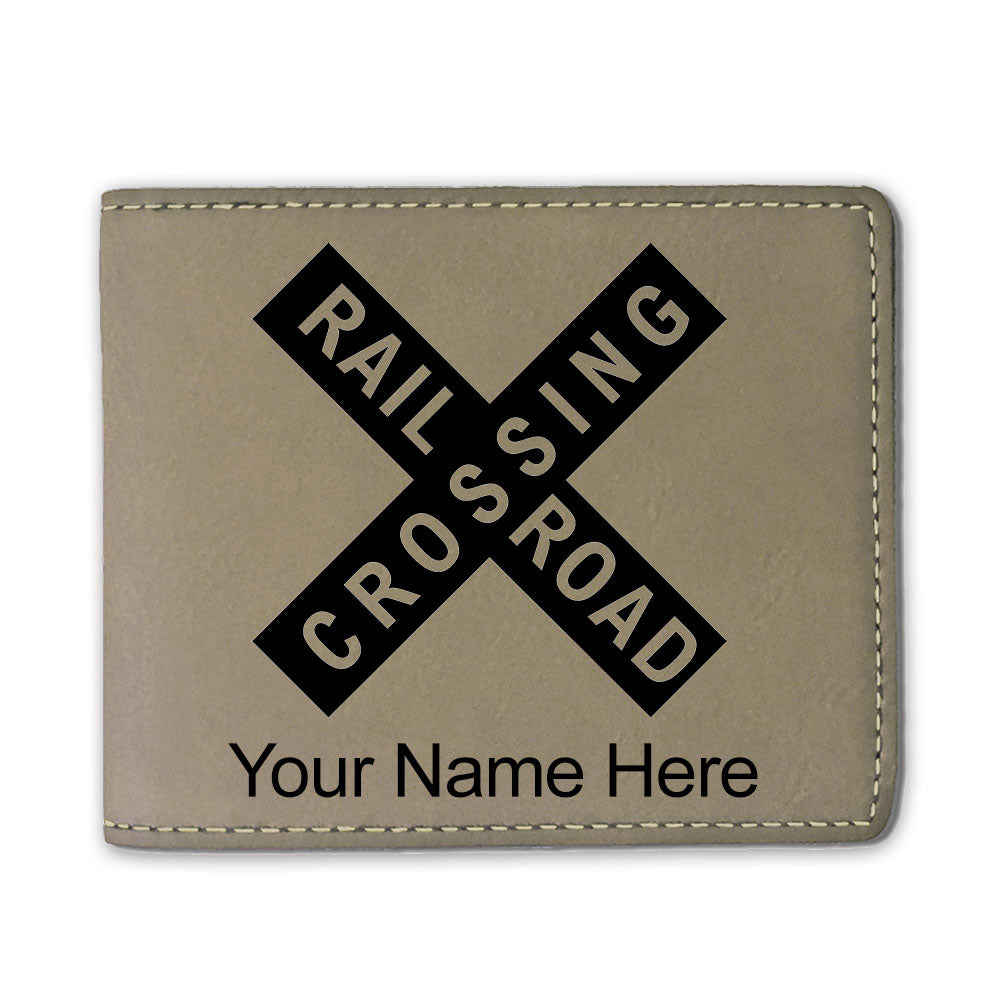 Faux Leather Bi-Fold Wallet, Railroad Crossing Sign 1, Personalized Engraving Included