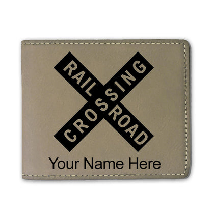 Faux Leather Bi-Fold Wallet, Railroad Crossing Sign 1, Personalized Engraving Included
