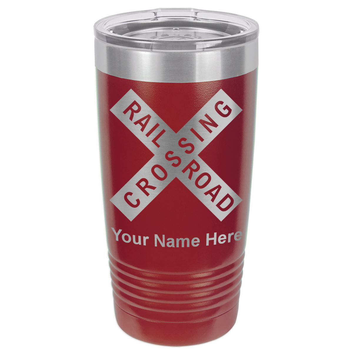 20oz Vacuum Insulated Tumbler Mug, Railroad Crossing Sign 1, Personalized Engraving Included