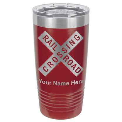 20oz Vacuum Insulated Tumbler Mug, Railroad Crossing Sign 1, Personalized Engraving Included
