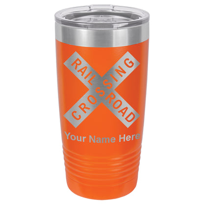 20oz Vacuum Insulated Tumbler Mug, Railroad Crossing Sign 1, Personalized Engraving Included