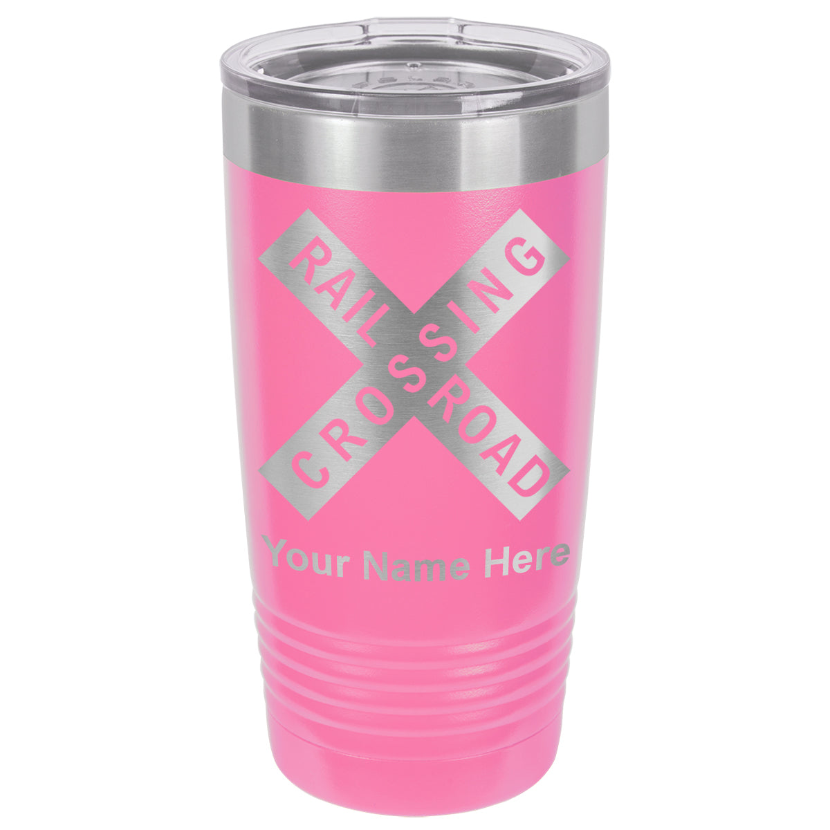 20oz Vacuum Insulated Tumbler Mug, Railroad Crossing Sign 1, Personalized Engraving Included