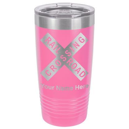 20oz Vacuum Insulated Tumbler Mug, Railroad Crossing Sign 1, Personalized Engraving Included
