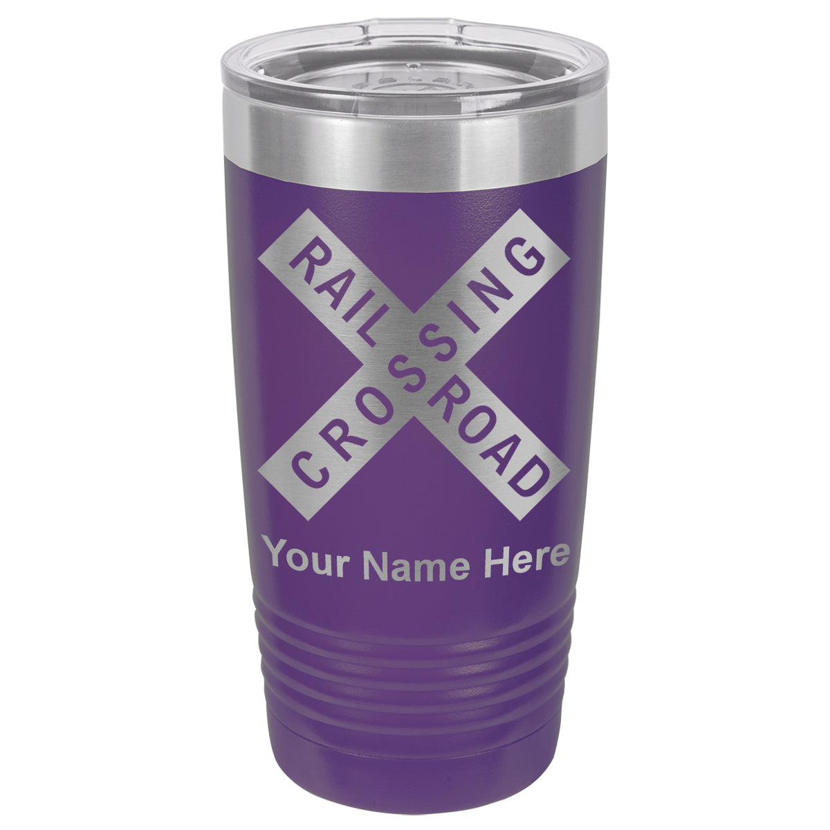 20oz Vacuum Insulated Tumbler Mug, Railroad Crossing Sign 1, Personalized Engraving Included