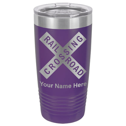 20oz Vacuum Insulated Tumbler Mug, Railroad Crossing Sign 1, Personalized Engraving Included