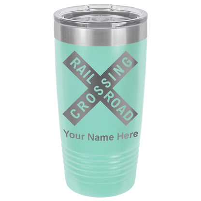 20oz Vacuum Insulated Tumbler Mug, Railroad Crossing Sign 1, Personalized Engraving Included