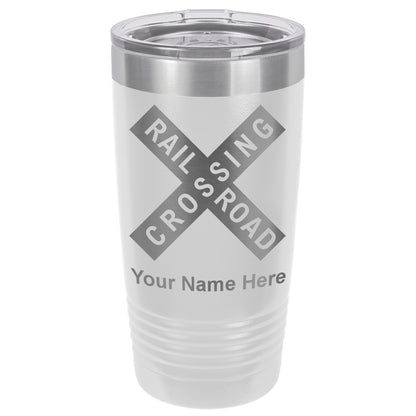 20oz Vacuum Insulated Tumbler Mug, Railroad Crossing Sign 1, Personalized Engraving Included