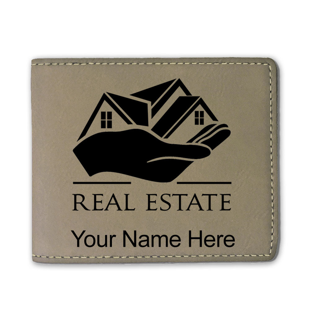 Faux Leather Bi-Fold Wallet, Real Estate, Personalized Engraving Included