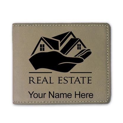 Faux Leather Bi-Fold Wallet, Real Estate, Personalized Engraving Included