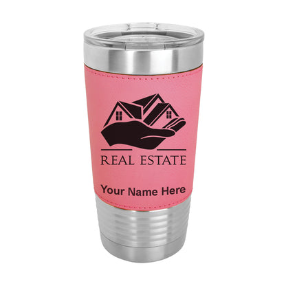 20oz Faux Leather Tumbler Mug, Real Estate, Personalized Engraving Included - LaserGram Custom Engraved Gifts