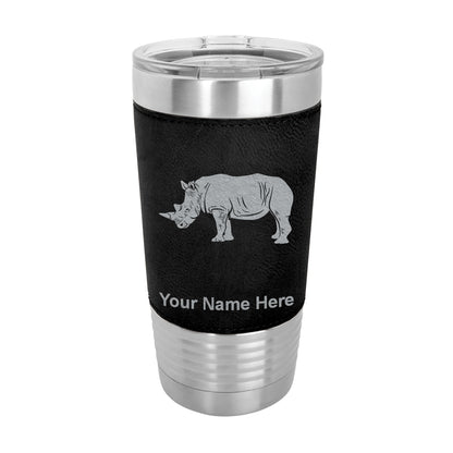 20oz Faux Leather Tumbler Mug, Rhinoceros, Personalized Engraving Included - LaserGram Custom Engraved Gifts