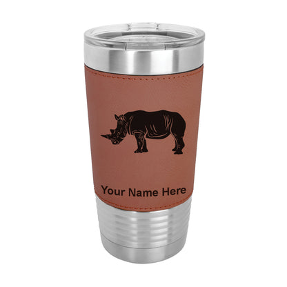 20oz Faux Leather Tumbler Mug, Rhinoceros, Personalized Engraving Included - LaserGram Custom Engraved Gifts
