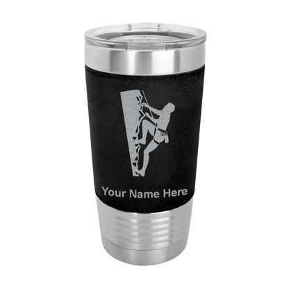 20oz Faux Leather Tumbler Mug, Rock Climber, Personalized Engraving Included - LaserGram Custom Engraved Gifts