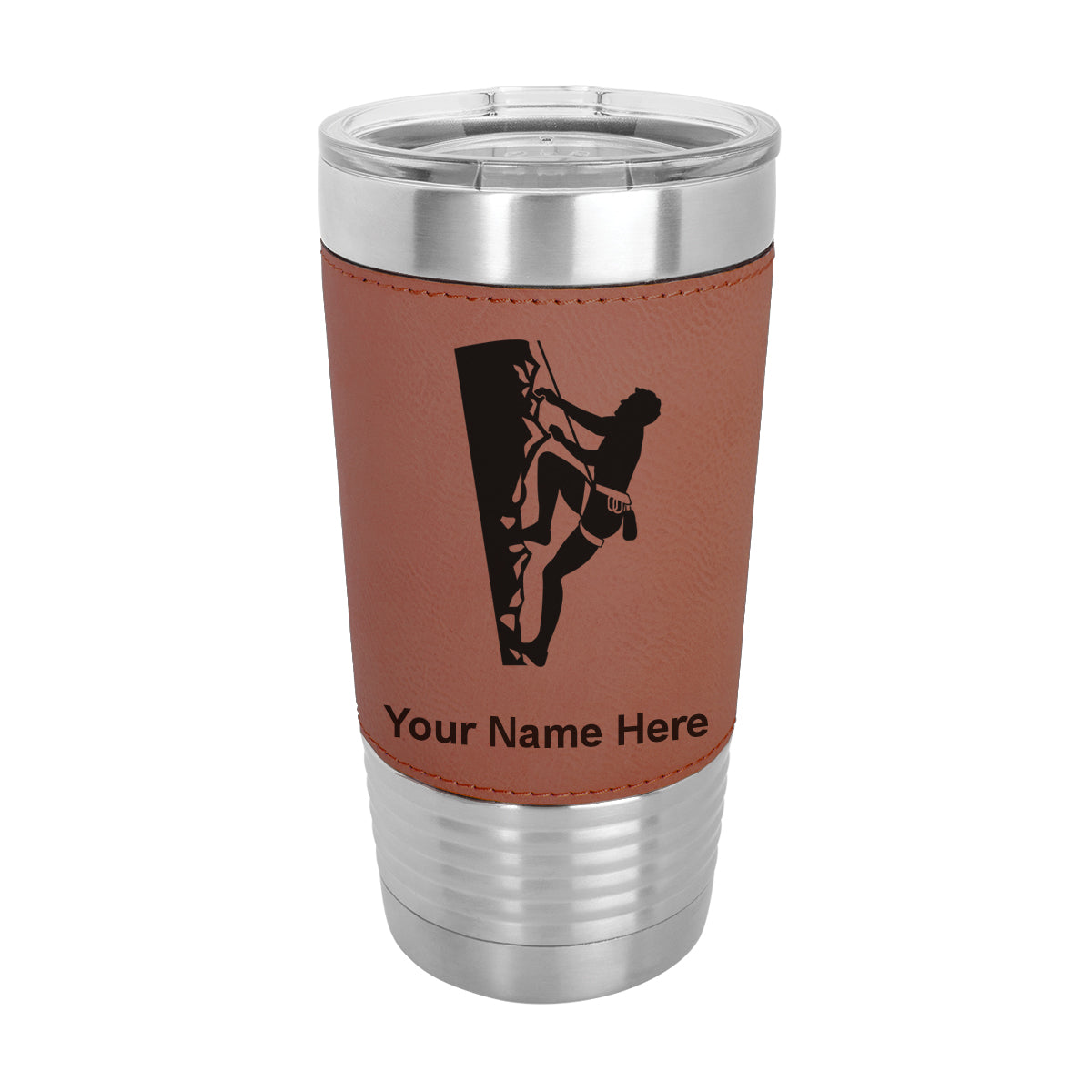 20oz Faux Leather Tumbler Mug, Rock Climber, Personalized Engraving Included - LaserGram Custom Engraved Gifts