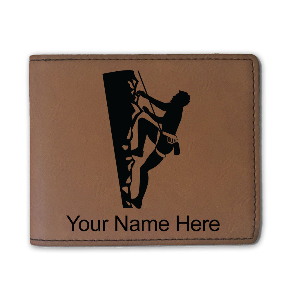Faux Leather Bi-Fold Wallet, Rock Climber, Personalized Engraving Included