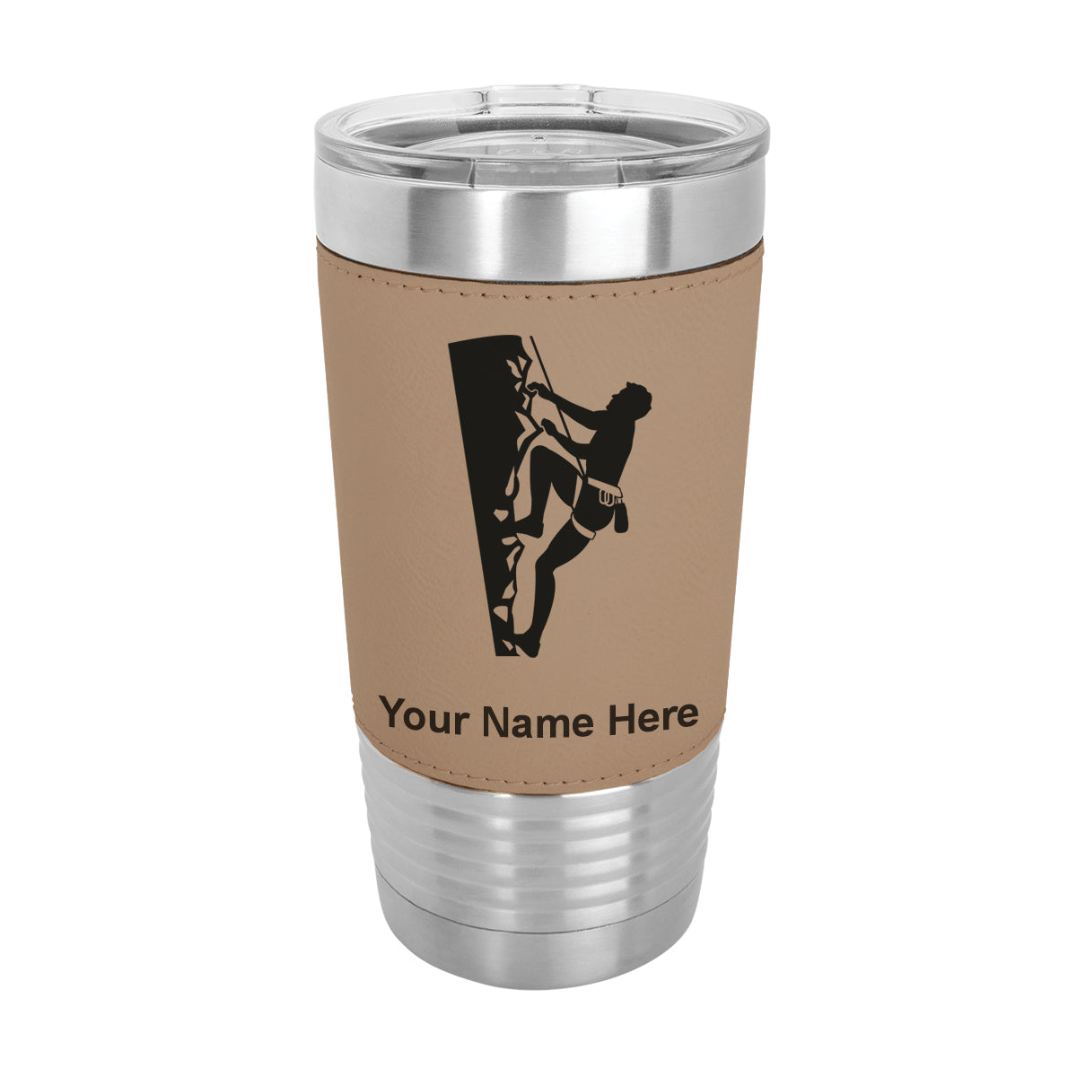 20oz Faux Leather Tumbler Mug, Rock Climber, Personalized Engraving Included - LaserGram Custom Engraved Gifts