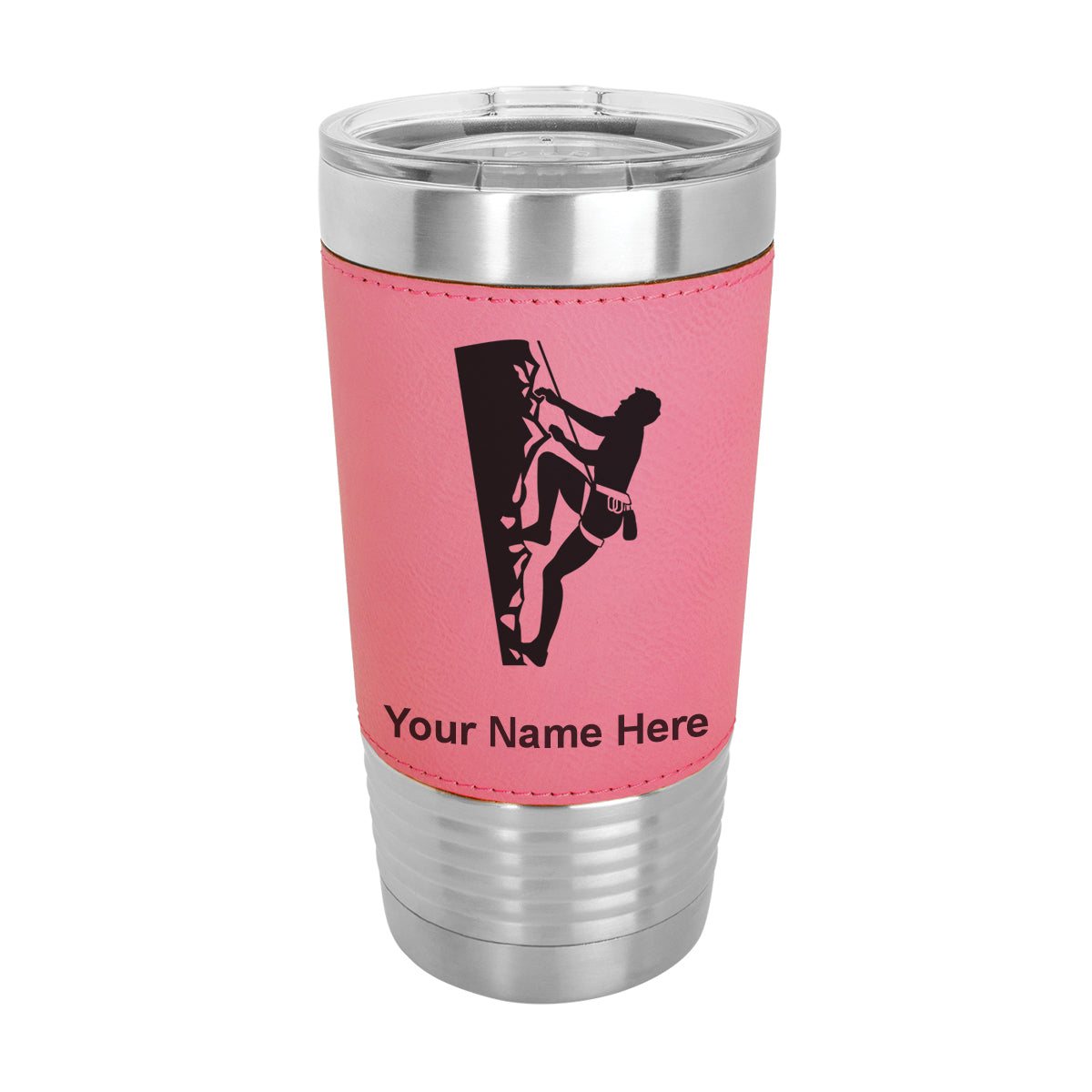 20oz Faux Leather Tumbler Mug, Rock Climber, Personalized Engraving Included - LaserGram Custom Engraved Gifts