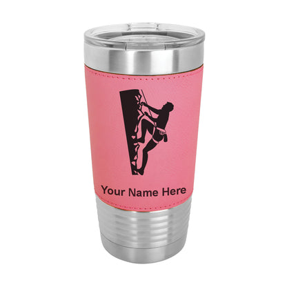 20oz Faux Leather Tumbler Mug, Rock Climber, Personalized Engraving Included - LaserGram Custom Engraved Gifts