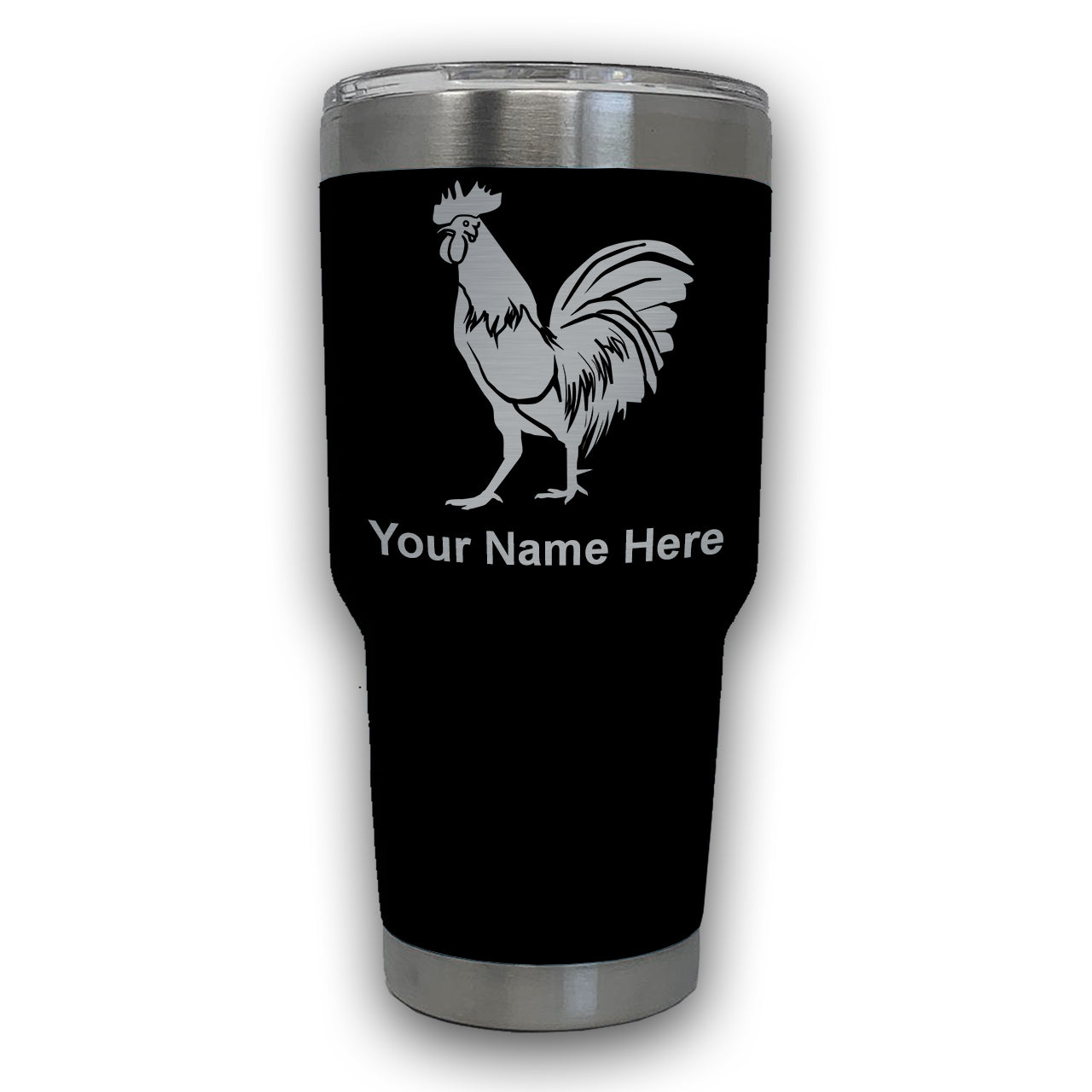 LaserGram 30oz Tumbler Mug, Rooster, Personalized Engraving Included