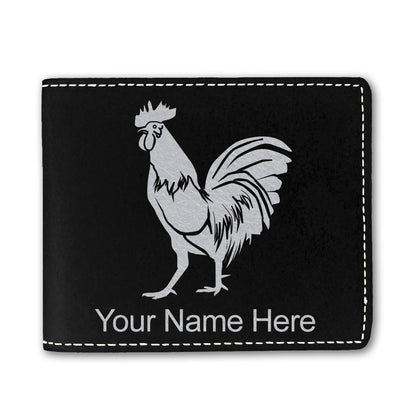 Faux Leather Bi-Fold Wallet, Rooster, Personalized Engraving Included