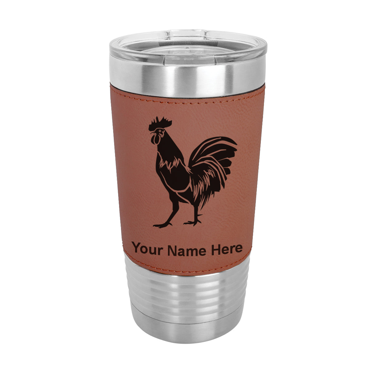 20oz Faux Leather Tumbler Mug, Rooster, Personalized Engraving Included - LaserGram Custom Engraved Gifts