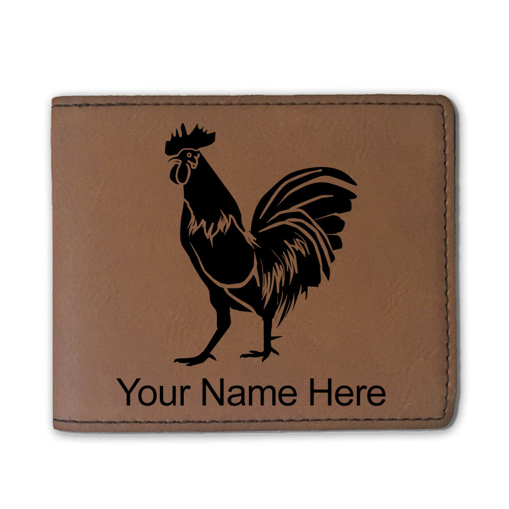 Faux Leather Bi-Fold Wallet, Rooster, Personalized Engraving Included